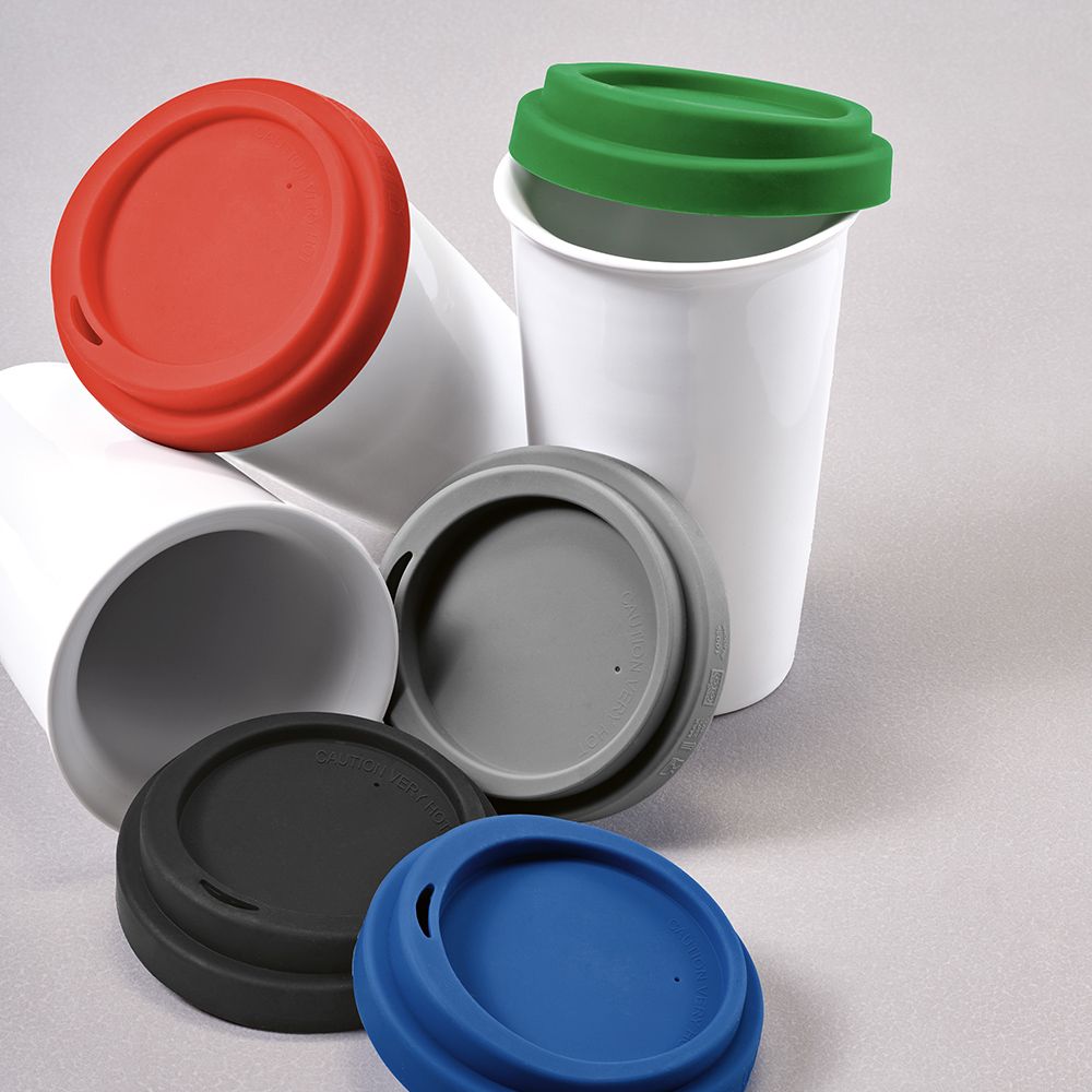 Picture of Tagus Travel Cup Ceramic 330ml. Double wall with coloured lid