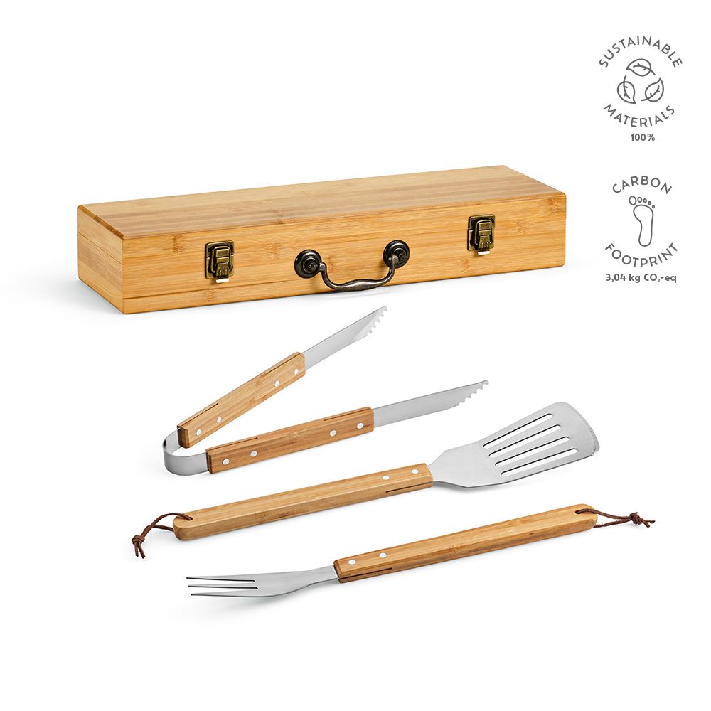 Picture of Turner Barbecue Set Bamboo. With Case, Tong, Fork & Spatula
